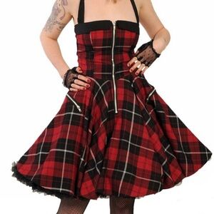 Hell Bunny Red Black Tartan Plaid Halter Pin Up Goth Dress Size Small